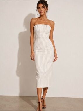 Dynamite Strapless Cream Pinstripe Midi Dress